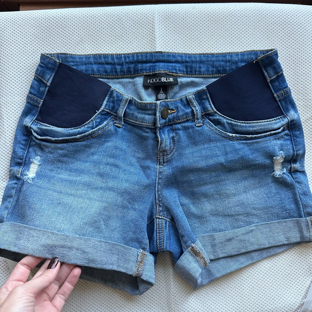 Indigo Blue Denim Maternity Shorts